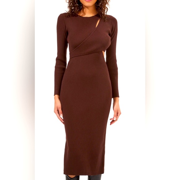 New ASTR The Label Alora Cutout Sweater Brown Midi Dress Sz L - Picture 1 of 8